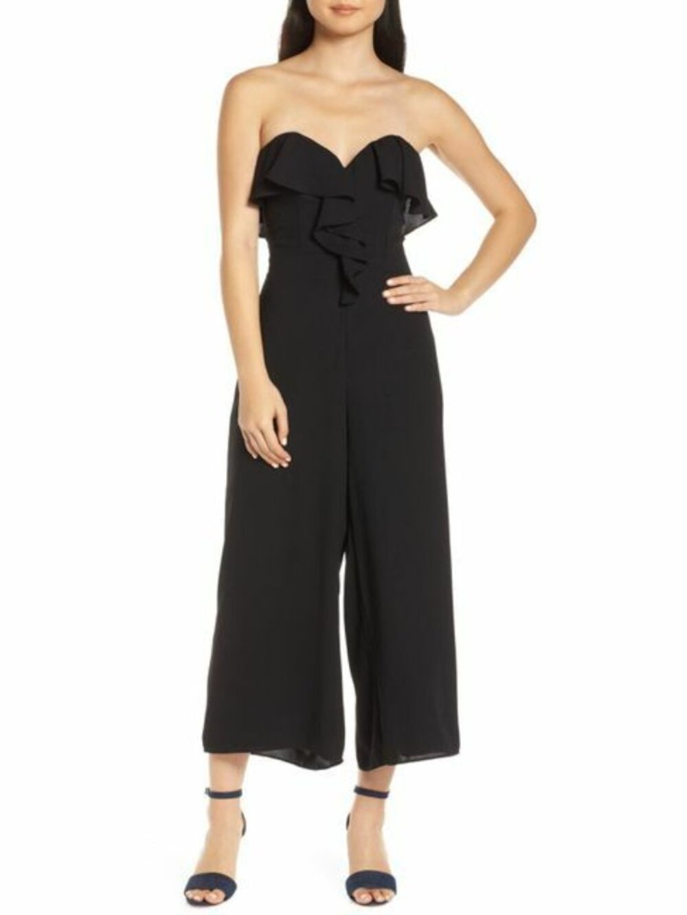 Chelsea28 Black Ruffle Off-Shoulder Jumpsuit